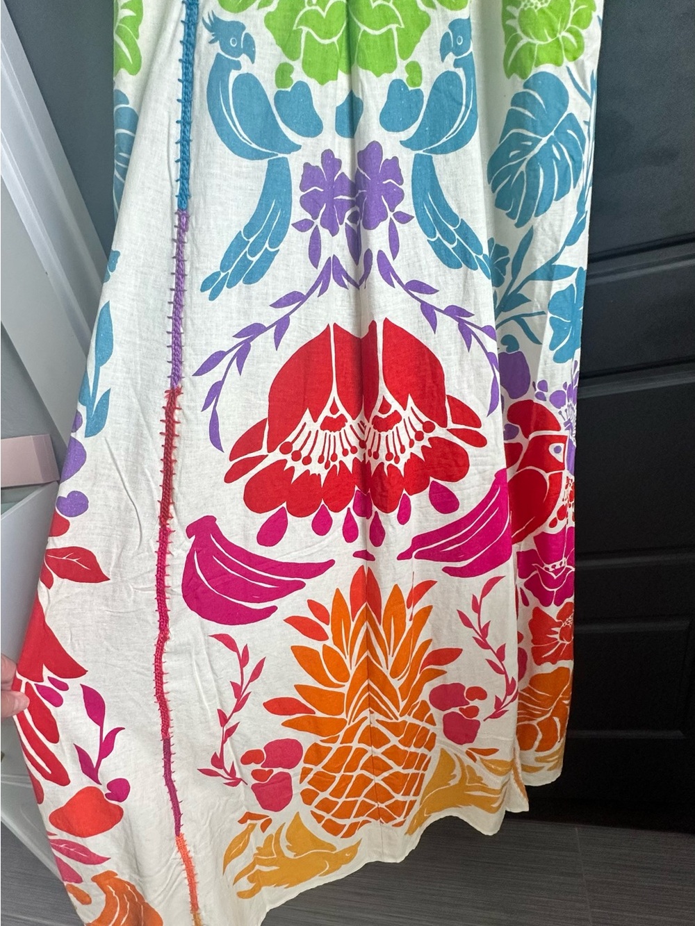 FARM Rio White Maxi Dress with Green Bodice and Multicolor Floral Motifs - Picture 7 of 14